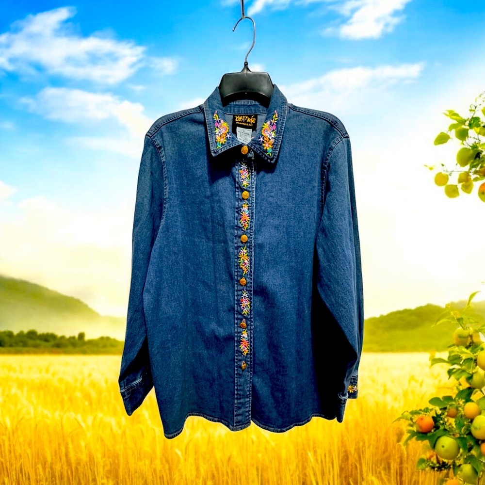 Bob Mackie size L embroidered Jean shirt NWT